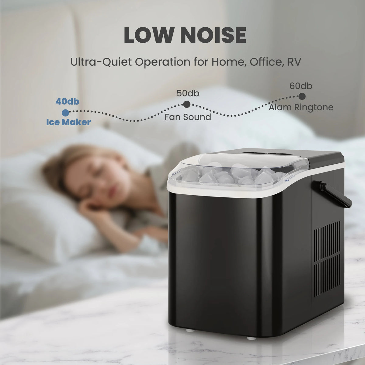 Compact Countertop Ice Maker Quickly Producing Bullet Ice Cubes